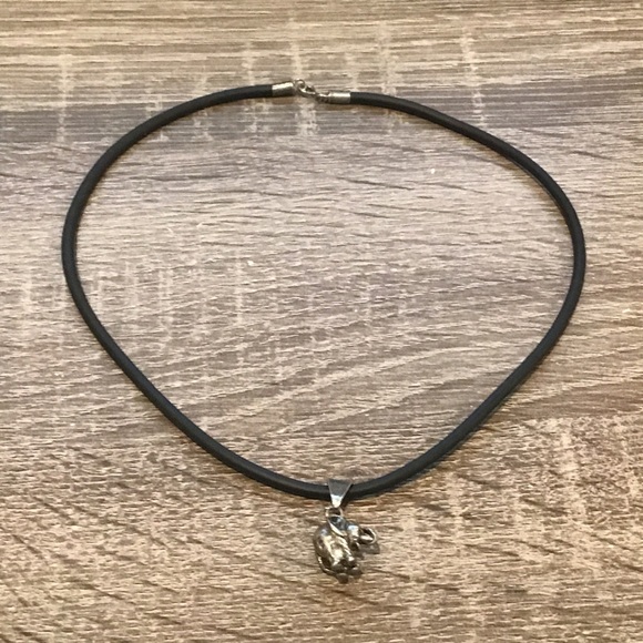 Sterling Silver Elephant Pendant Rubber Cord Necklace 16 1/2" Long - Picture 1 of 8